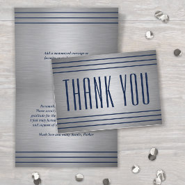 Klassische Streifen in Grau und Navy Blau gefaltet Dankeskarte