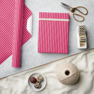 Klassische Streifen Weiß - Himbeere Geschenkpapier