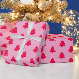 Klassische süße heiße rosa Weihnachtsbäume auf Ros Geschenkpapier