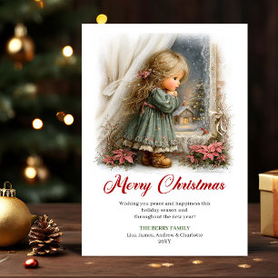 Klassische süße kleine Mädchen-Weihnachtsszene-Gru Feiertagskarte