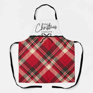 Klassische Tartan-Karo-Frohe-Weihnachten-Küchensch Schürze