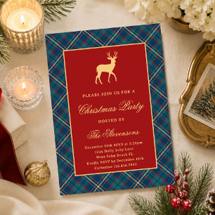 Klassische Tartan-Karo-Rentier-Weihnachtsfeier in Einladung