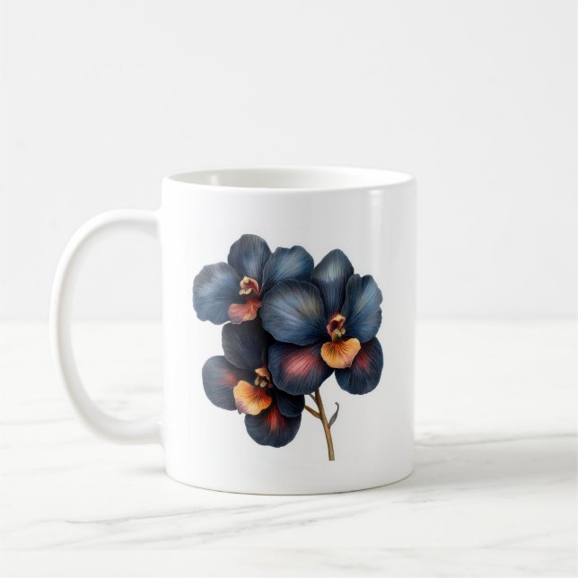 Klassische Tasse aus schwarzem Orchideenkaffee (Links)