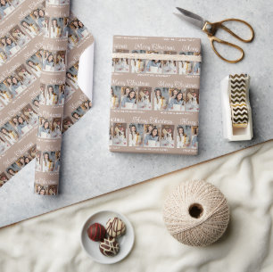 Klassische Taupe-Weihnachts-Fotocollage Geschenkpapier