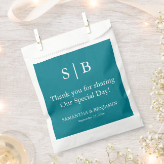 Klassische Teal-Monogramm-Hochzeitsgunstbeutel Geschenktütchen