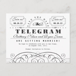 Klassische Telegramm-Hochzeitseinladung Save The Date