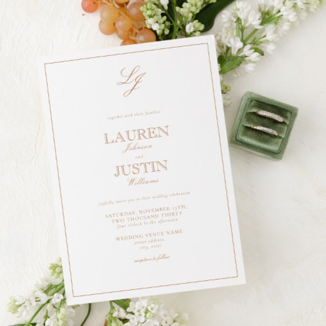 Klassische Terracotta-Kalligrafie-Monogramm-Hochze Einladung (Von Creator hochgeladen)