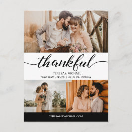 Klassische Thankful Script 3 Foto Hochzeit Postkarte