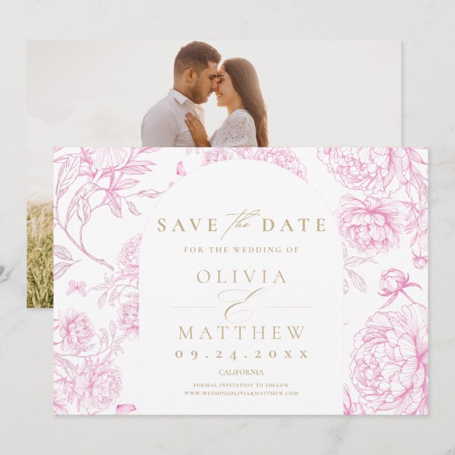 Klassische Toile De Jouy Französisch Save The Date (Vorne/Hinten)