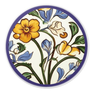 Klassische, traditionelle gelbe Blume Blau Keramikknauf