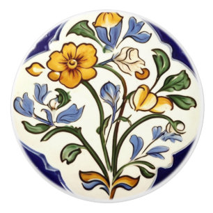 Klassische, traditionelle gelbe Blume Blau Keramikknauf