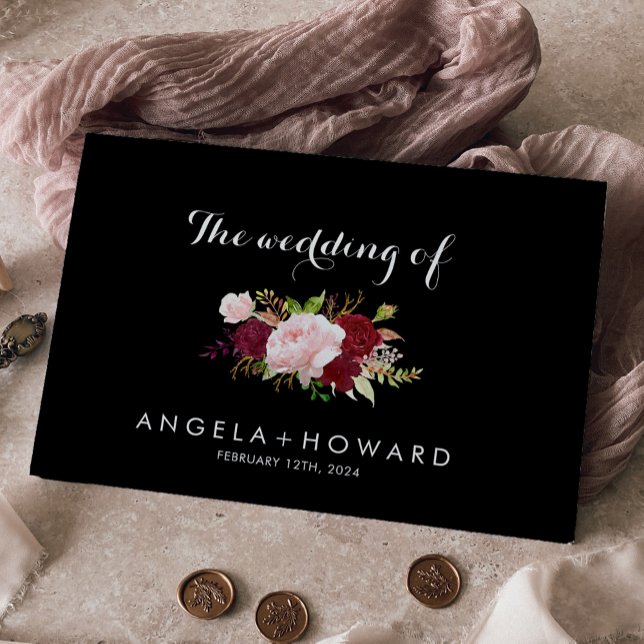 Klassische Tropenschwarz-Burgund-Hochzeit Gästebuch (Von Creator hochgeladen)