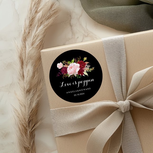 Klassische tropische Black Wedding Liebe ist Poppi Runder Aufkleber (Von Creator hochgeladen)