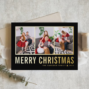 Klassische Typografie Foto Collage Black Christmas Folien Feiertagskarte