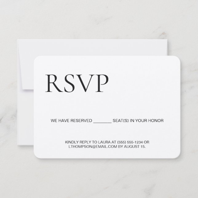 Klassische Typografie reserviert Sitzplatz keine E RSVP Karte (Vorderseite)