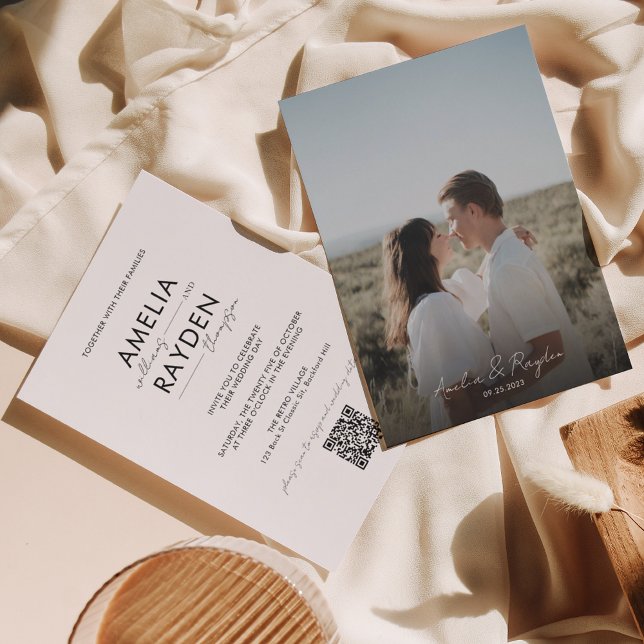 Klassische Typografie Script Foto QR Code Hochzeit Einladung (Von Creator hochgeladen)