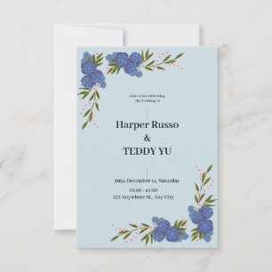 Klassische und elegante Blauer Hochzeitseinladung Einladung