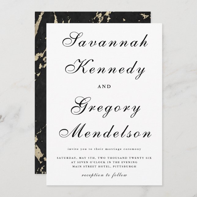 Klassische und elegante Imitats Goldmarmor Hochzei Einladung (Vorne/Hinten)