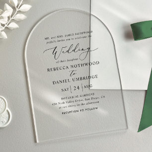 Klassische und schicke Bogenhochzeit Acryleinladungen