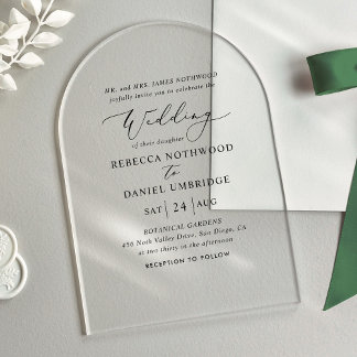 Klassische und schicke Bogenhochzeit Acryleinladungen