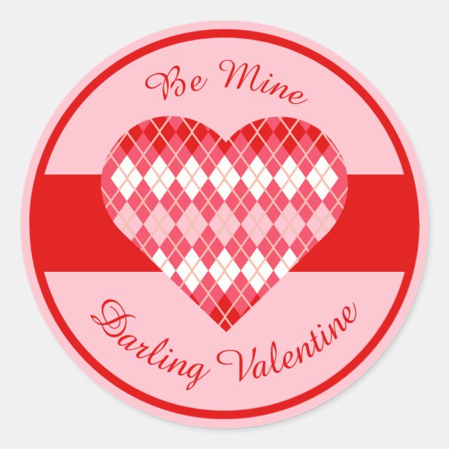 Klassische Valentine Raute Herz Roter Streifen Runder Aufkleber (Vorderseite)
