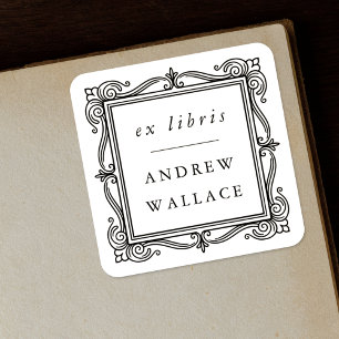 Klassische, verzierte Ex Libris-Buchetiketten indi Quadratischer Aufkleber