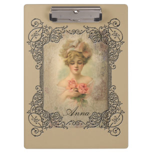 Klassische Viktorianische Dame mit Rose Zwischenab Klemmbrett