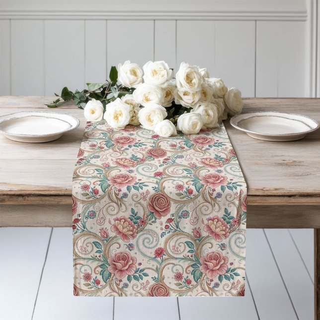 Klassische Viktorianische Era Blumendekor Großer Tischläufer (Classic Victorian Era Floral Table Decor Long Table Runner)
