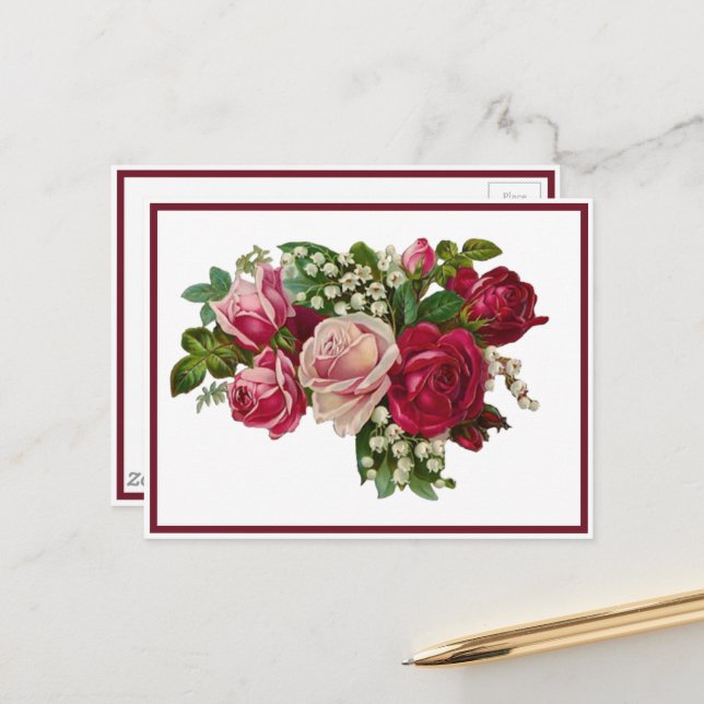 Klassische Viktorianische Rose Lily of the Valley  Postkarte (Vorderseite/Rückseite Beispiel)