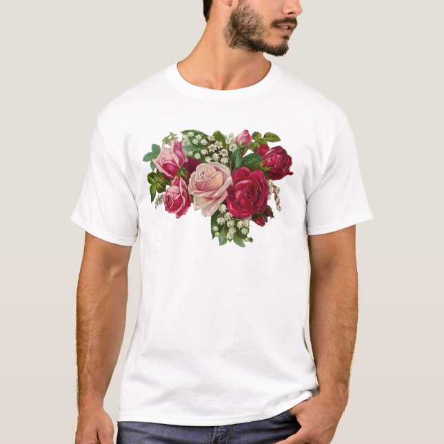 Klassische Viktorianische Rose Lily of the Valley  T-Shirt (Vorderseite)