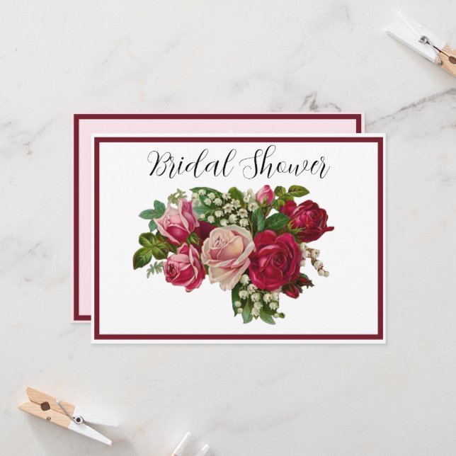 Klassische Viktorianische Rose Lily Valley Brautpa Einladung (Vorderseite/Rückseite Beispiel)