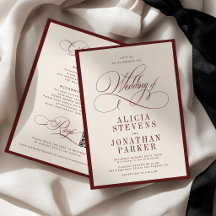 Klassische vintage-bordeaux-elfenbein-hochzeit im 