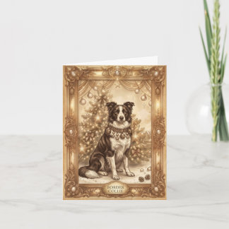 Klassische Vintage-Border-Collie-Weihnachtskarte Feiertagskarte