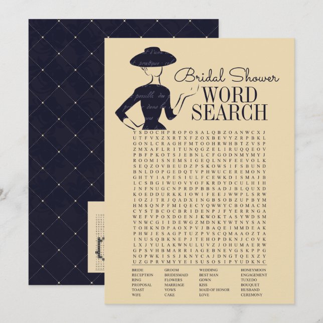 Klassische Vintage Brautparty Word Suchkarte Einladung (Vorne/Hinten)