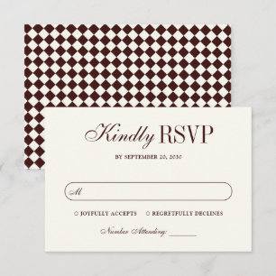 Klassische Vintage-Burgunder-Karo-Elegante Hochzei RSVP Karte