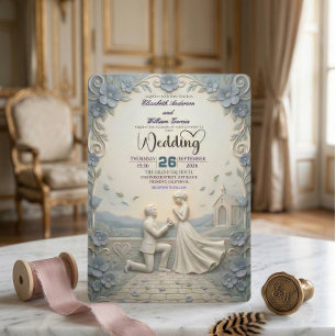 Klassische Vintage-Fine-Art-Faux-Basrelief-Hochzei Einladung
