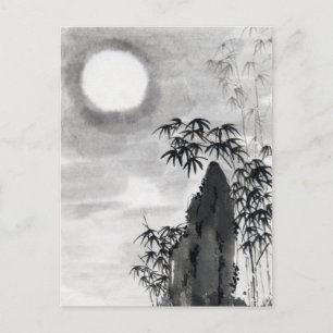 Klassische Vintage japanische Nachtmondlandschaft  Postkarte