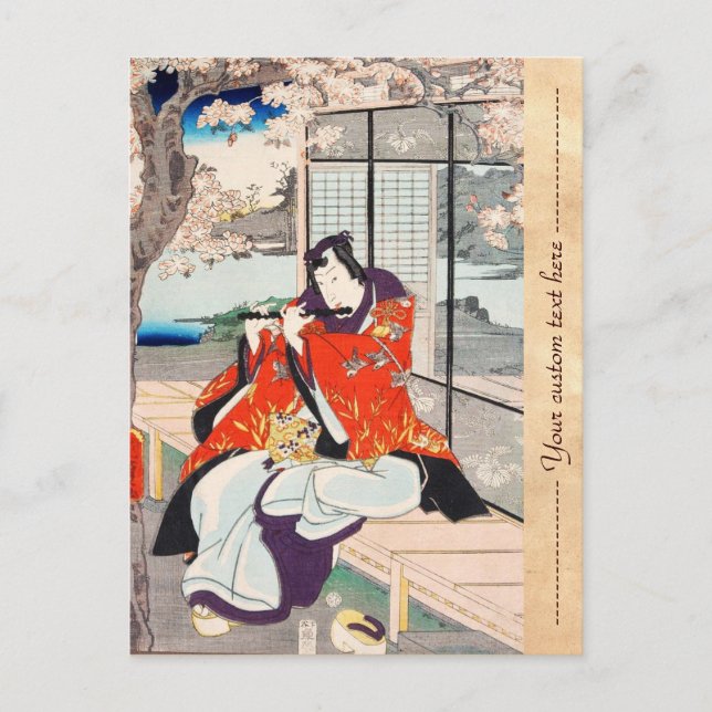 Klassische Vintage japanische Ukiyo-e-Flötenspiele Postkarte (Vorderseite)