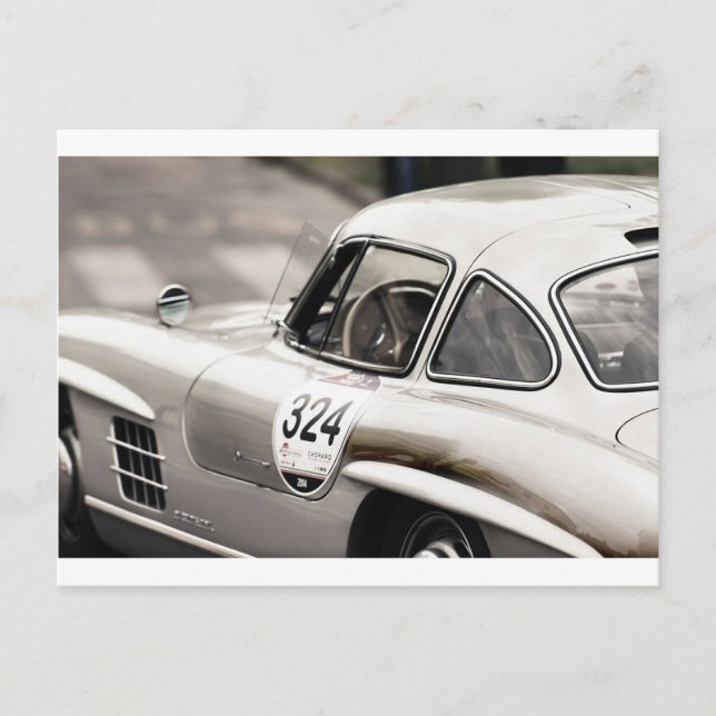 Klassische Vintage Mercedes Black & White Postkarte (Vorderseite)