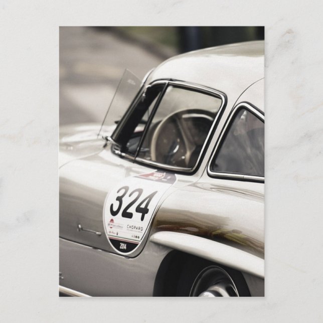 Klassische Vintage Mercedes Black & White Postkarte (Vorderseite)