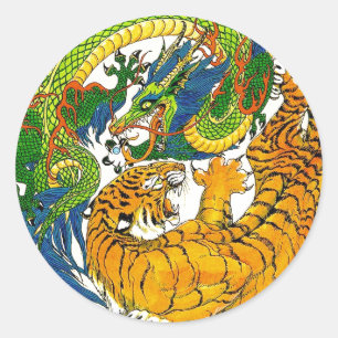 Klassische Vintage-orientalische Yin-Yang-Drache-T Runder Aufkleber