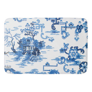 Klassische Vintage Pagode Chinoiserie Blau und Wei Badematte