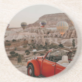 Klassische Vintage Red Car Watching Heißluftballon Getränkeuntersetzer