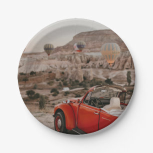 Klassische Vintage Red Car Watching Heißluftballon Pappteller