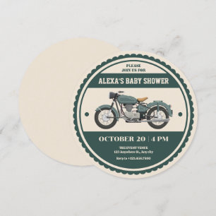 Klassische vintage retro grüne Motorrad-Baby-Party Einladung