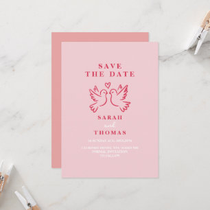 klassische Vintage-Rosa-Vögel Save-the-Date-Karten Einladung