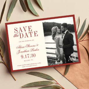 Klassische Vintage-Rot-Elfenbein-Foto-Hochzeit Save The Date