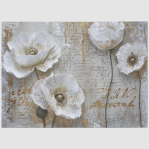 Klassische Vintage-Rustikal Weiße Mohnblumen Decou Seidenpapier