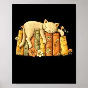 Klassische vintage schlafende Katze und Bücher süß Poster