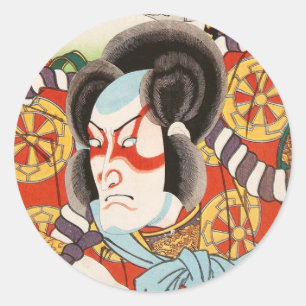 Klassische Vintage ukiyo-e kabuki samurai Utagawa  Runder Aufkleber